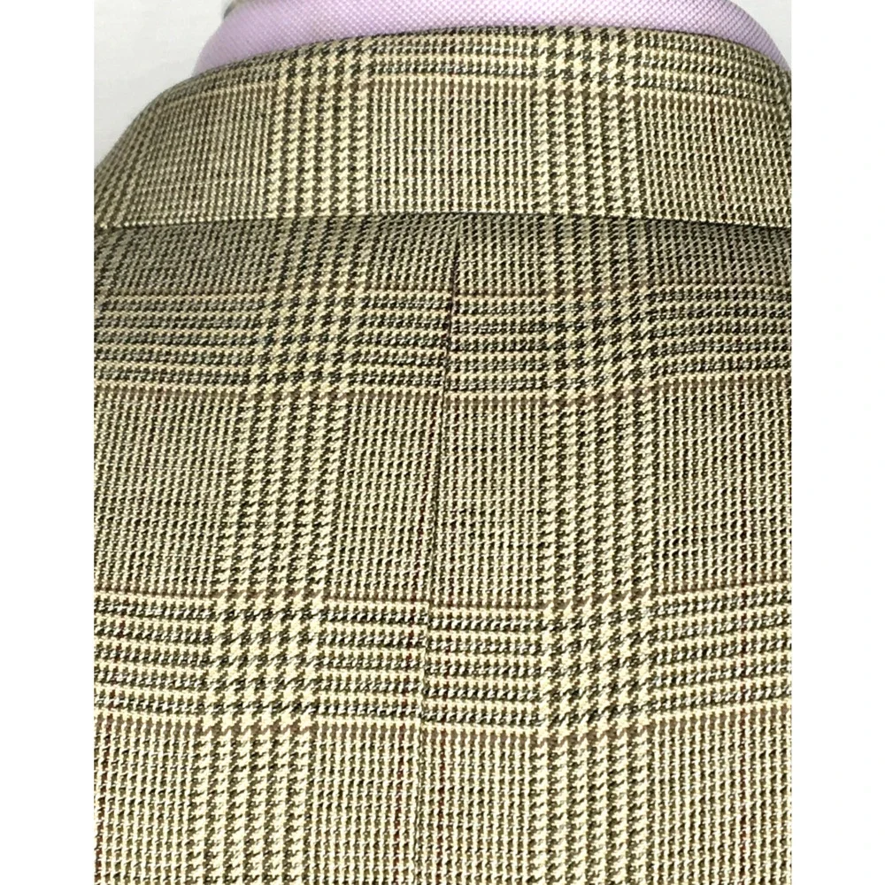 42R Jos A Bank Mens Vtg 2 Button Silk Wool Blazer Sport Coat Sand Glen Chk